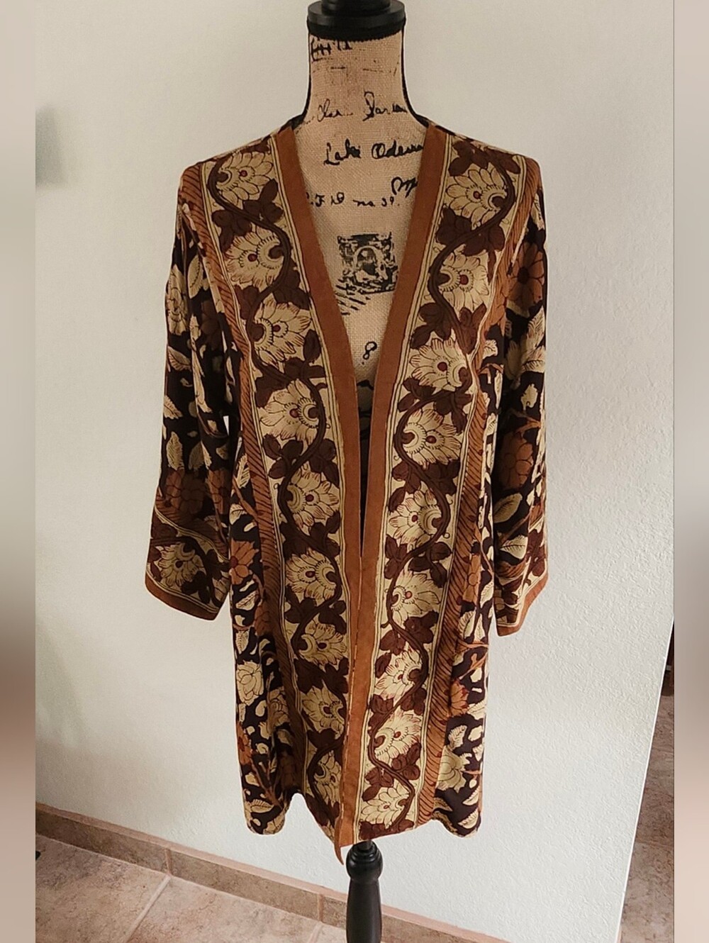 Soft Surroundings Mara Maple Block Print Kimono Topper Cover Up Sz S, M, L, XL